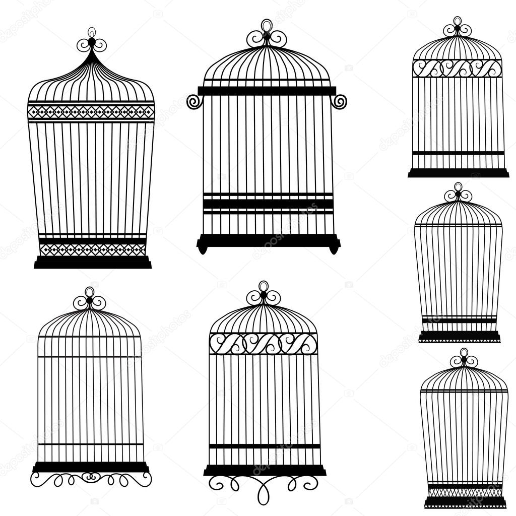 Silhouette of a decorative bird cages set