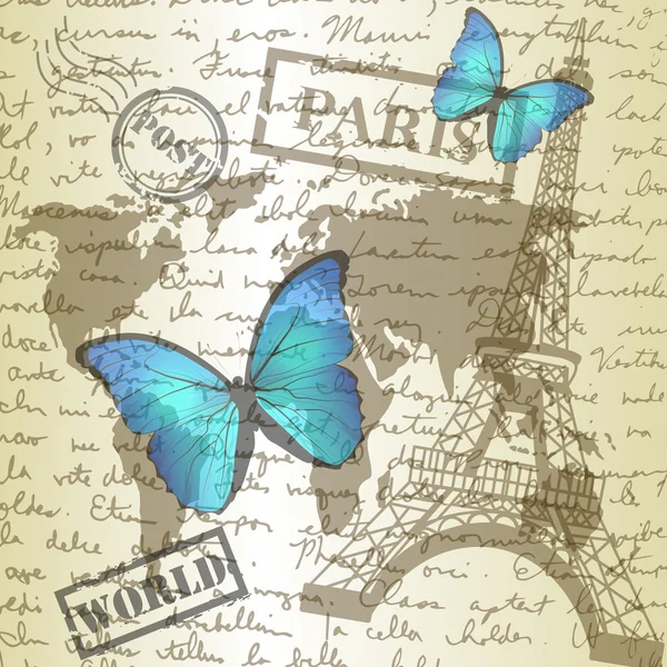 Hintergrund mit Zeichenpapier und Schmetterling — Stockvektor