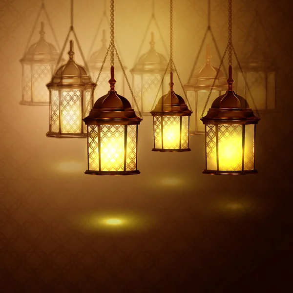 Intricate Arabic lamps with lights — Stock Vector