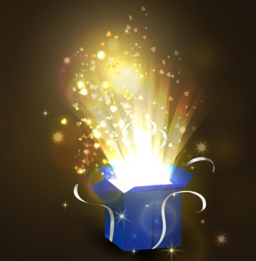 Açık hediye kutusu ile parlak ışık ışınları