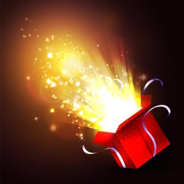 Açık hediye kutusu ile parlak ışık ışınları