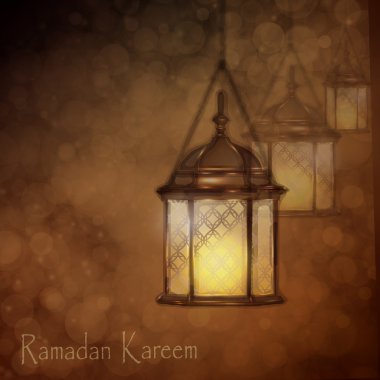 Intricate Arabic lamps with lights clipart