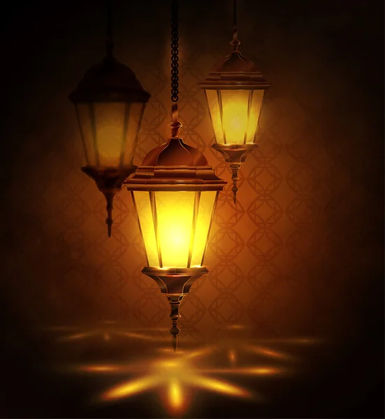 Lampes arabes complexes avec des lumières — Image vectorielle