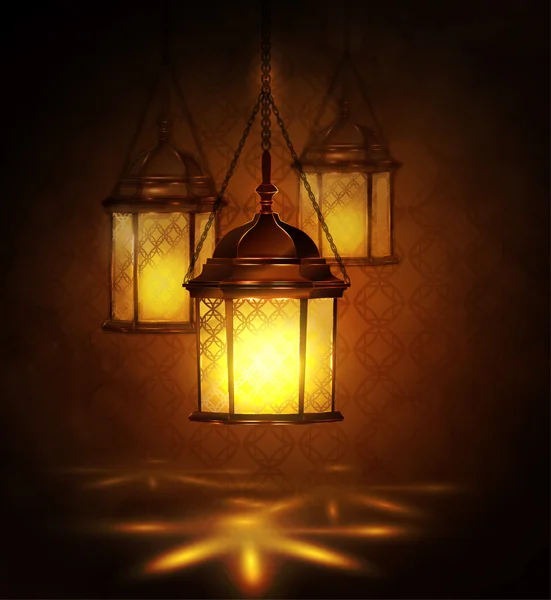 Intricate Arabic lamps with lights — Stock Vector