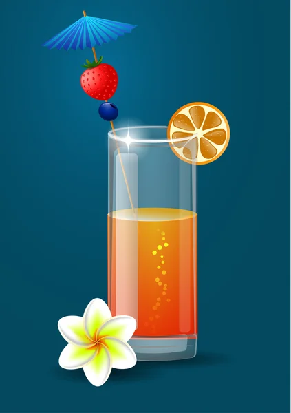 Φρέσκο χυμό πορτοκάλι με plumeria λουλούδια — Διανυσματικό Αρχείο