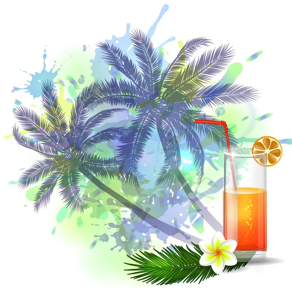 Glass of mojito on the background of silhouettes of palm trees Stock