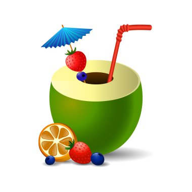 Bir saman ile taze içme Hindistan cevizi