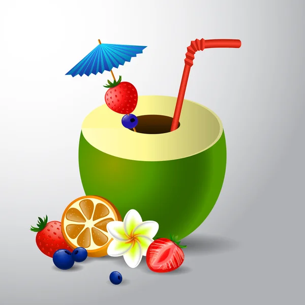 Coco fraîche à boire avec une paille — Image vectorielle