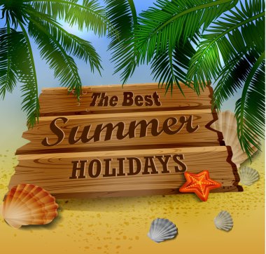 Güzel plaj manzarası ile ahşap tahta