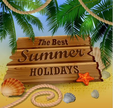 Güzel plaj manzarası ile ahşap tahta