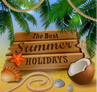 Güzel plaj manzarası ile ahşap tahta