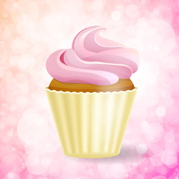 Cupcake rosa sobre fondo Bokeh — Archivo Imágenes Vectoriales