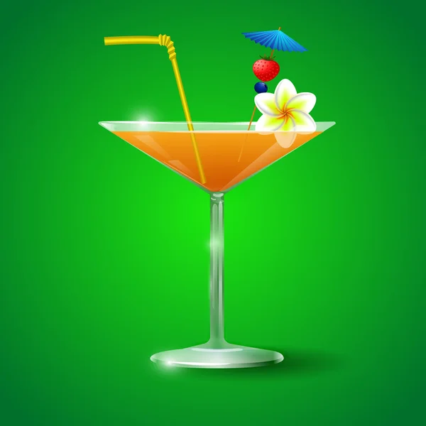 Cocktail Glass with straw and flower — Stock Vector