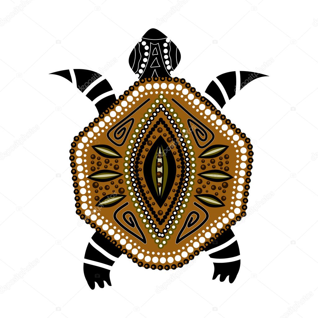Yellow-brawn turtle in first-nation style isolated on white