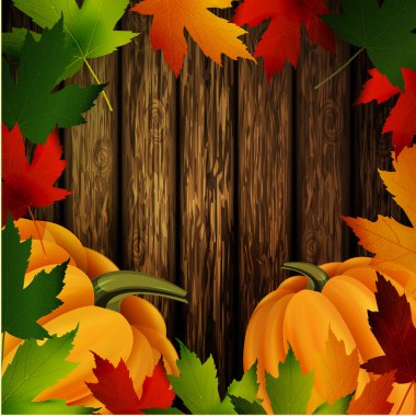 Çerçeve ve kabaklar Ahşap dokusu üzerinde yaprak