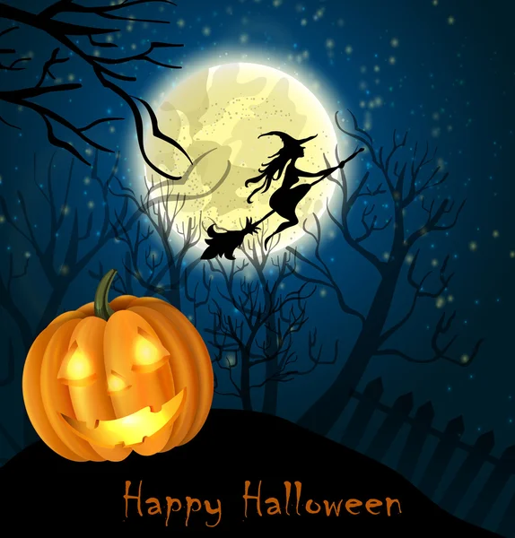 Halloween sfondo di Strega sulla luna piena — Vettoriale Stock