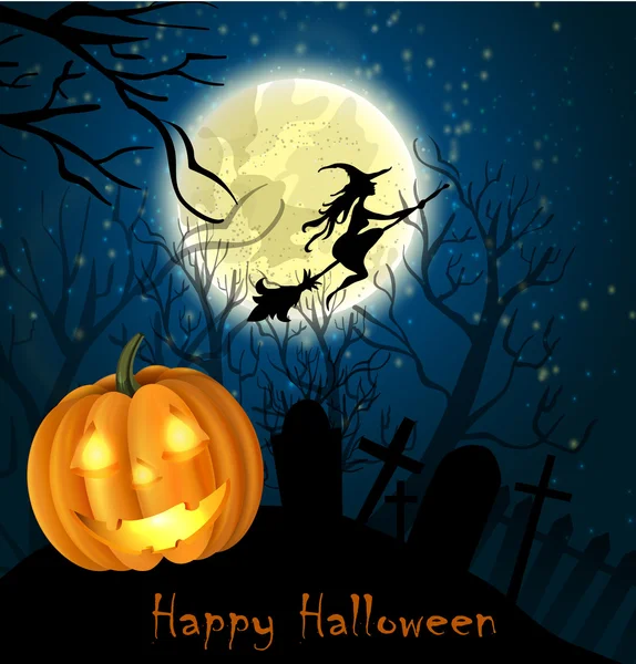 Halloween sfondo di Strega sulla luna piena — Vettoriale Stock