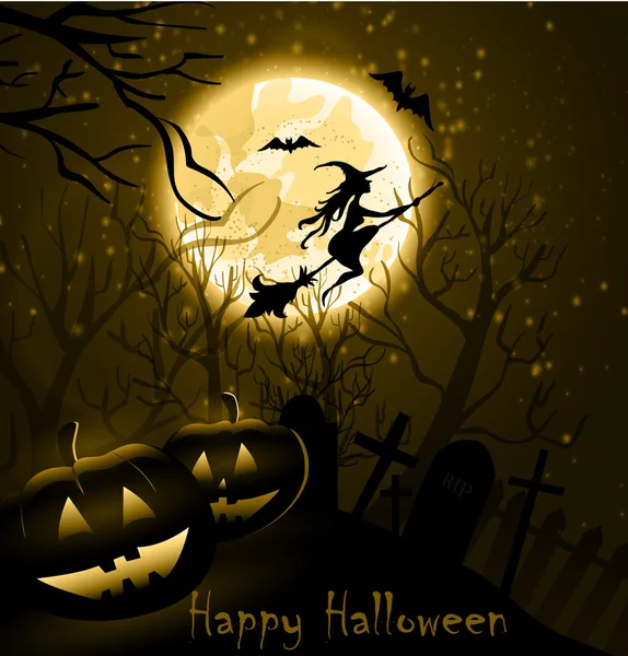 Halloween sfondo di Strega sulla luna piena — Vettoriale Stock