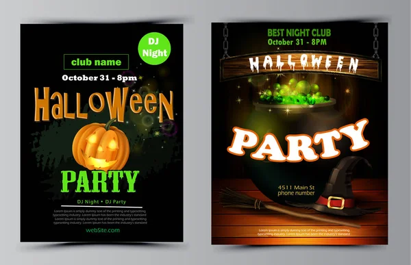 Halloween partido panfleto conjunto vetor — Vetor de Stock