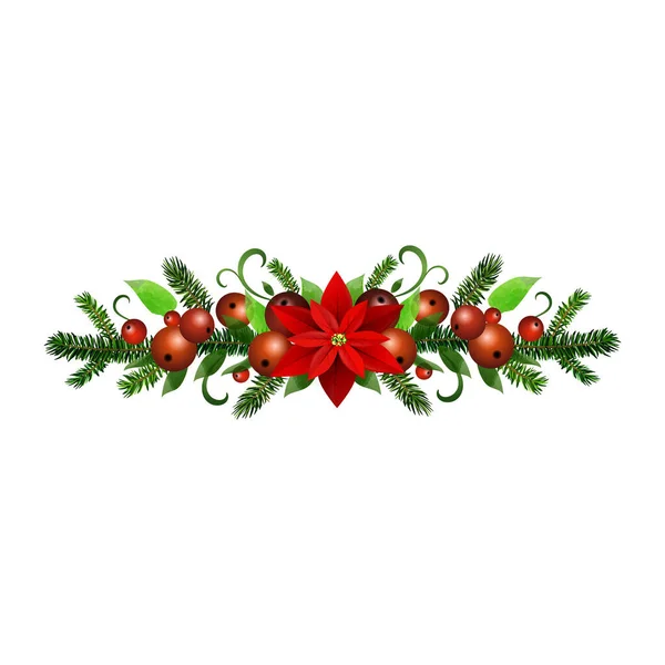 Natale Holly brunches decorazione vettore — Vettoriale Stock