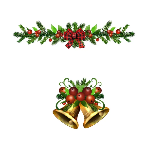 Natale Holly brunches decorazione vettore — Vettoriale Stock