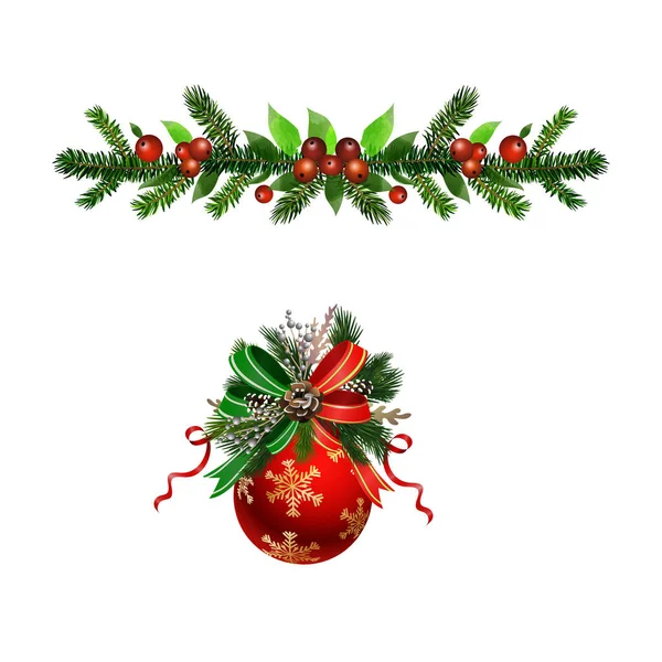 Jul Holly bruncher dekoration vektor — Stock vektor