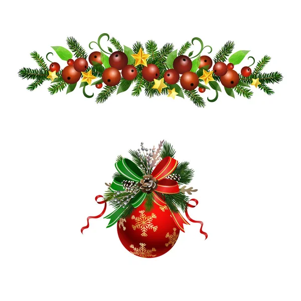 Kerst Holly brunches decoratie vector — Stockvector