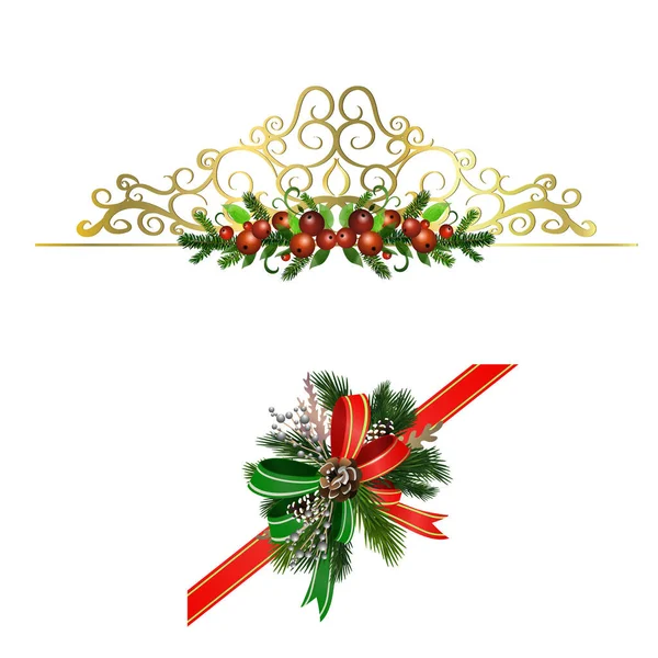 Navidad Holly brunches vector de decoración — Vector de stock