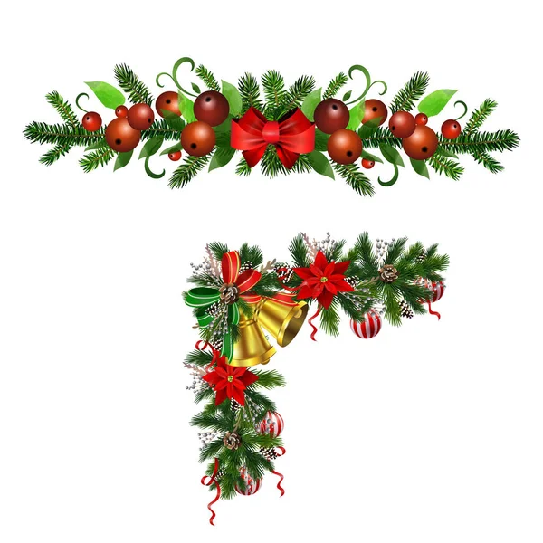 Navidad Holly brunches vector de decoración — Vector de stock