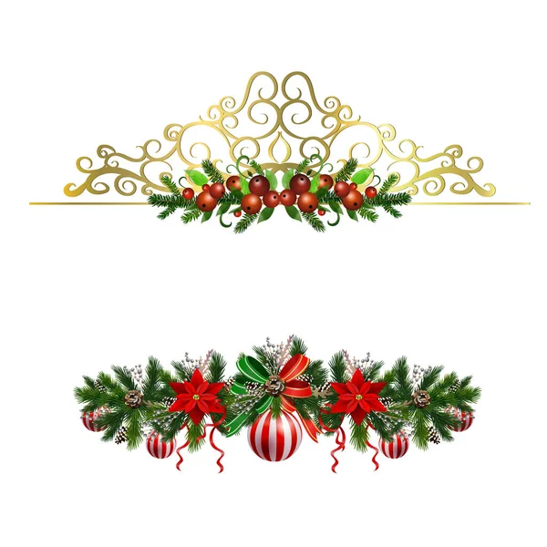 Navidad Holly brunches vector de decoración — Vector de stock