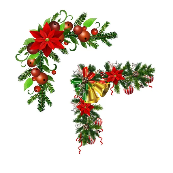 Kerst Holly brunches decoratie vector — Stockvector