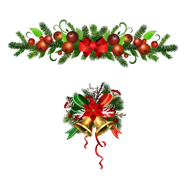 Kerst Holly brunches decoratie vector — Stockvector