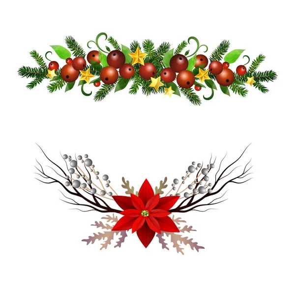 Navidad Holly brunches vector de decoración — Vector de stock
