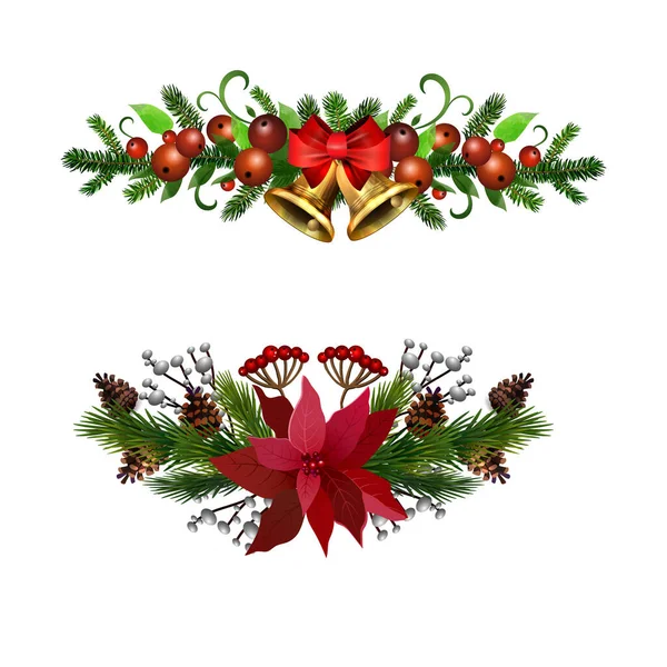 Χριστούγεννα Holly brunches διακόσμηση διάνυσμα — Διανυσματικό Αρχείο