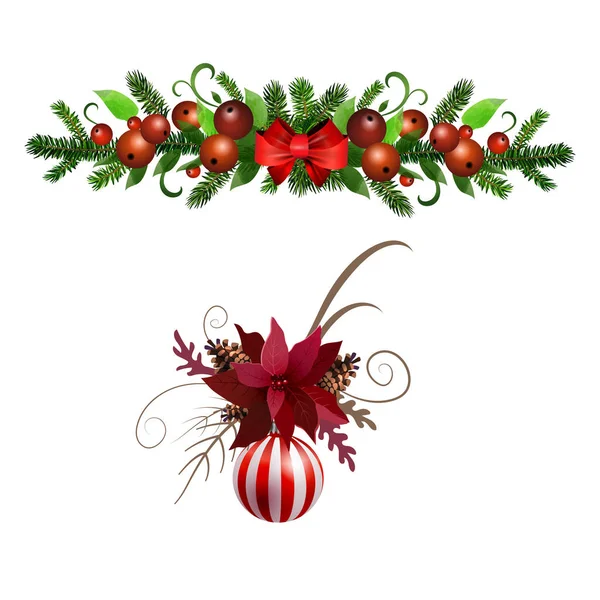 Natale Holly brunches decorazione vettore — Vettoriale Stock