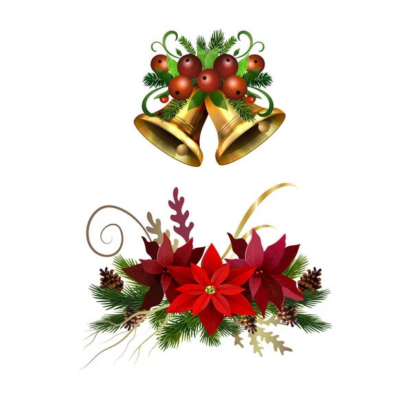 Boże Narodzenie Holly brunche dekoracji wektor — Wektor stockowy