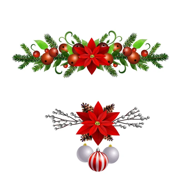 Vánoce Holly brunches dekorace vektor — Stockový vektor