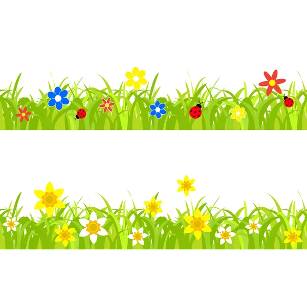 Narcisos en la hierba — Vector de stock