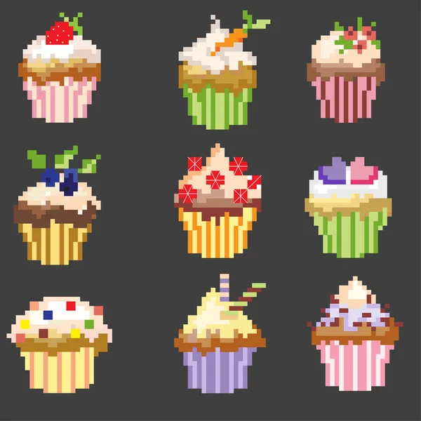 Pixel arte cupcakes — Vetor de Stock