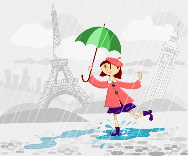 French girl with umbrella — Stock Vector