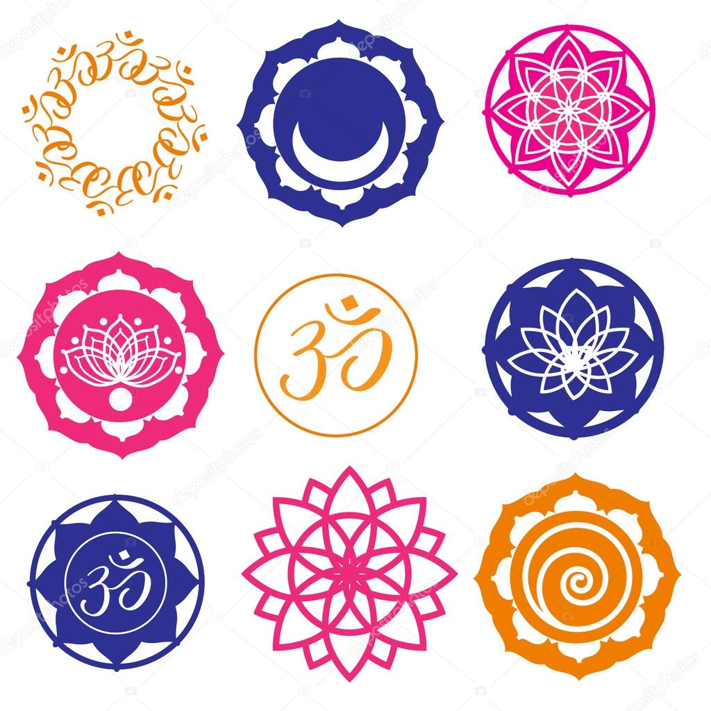 Vector Set Yoga Labels and Icons in colors