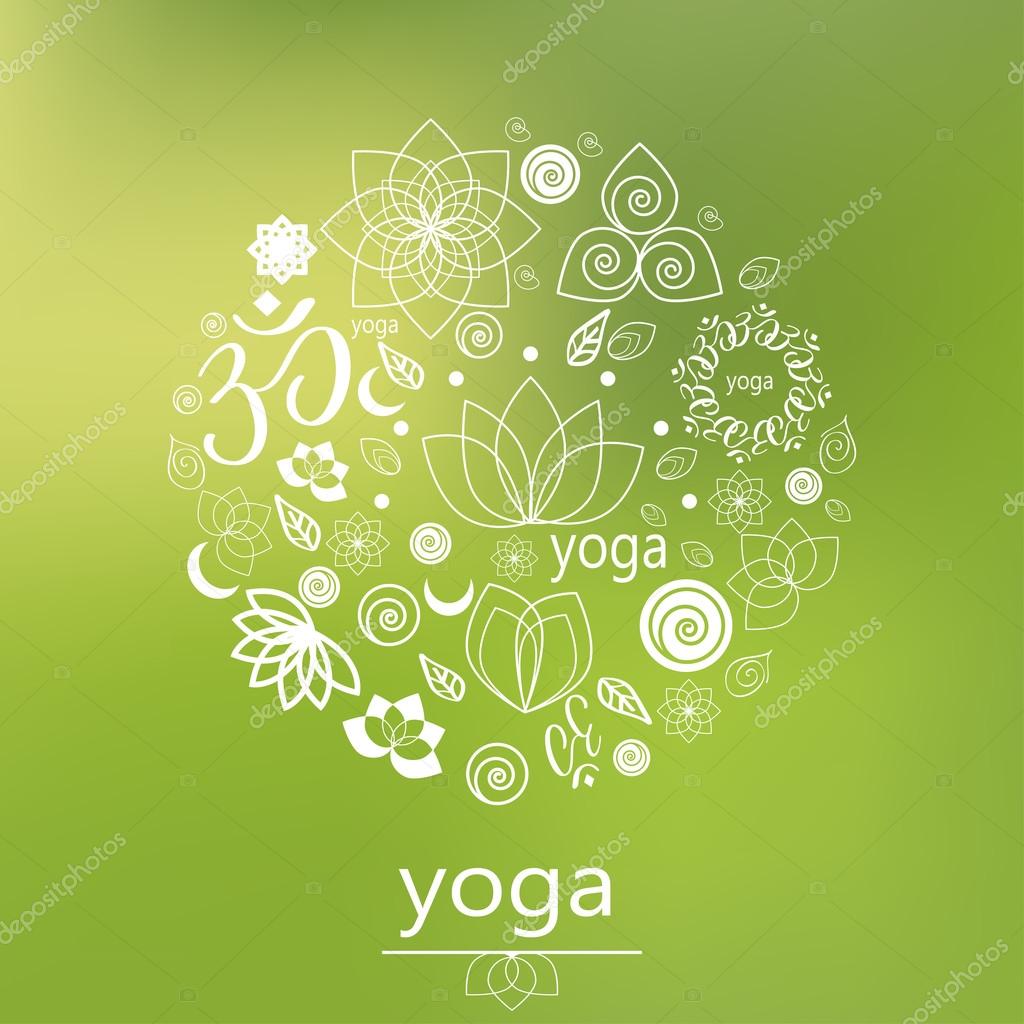Graphic design elements in outline style for spa center or yoga studio