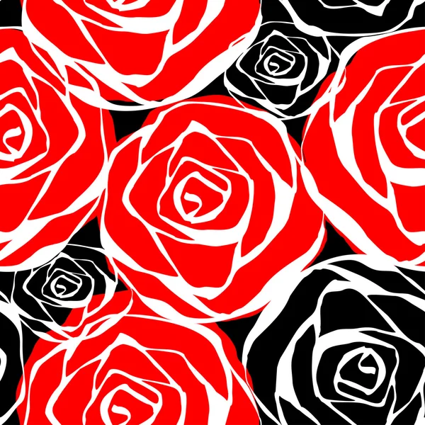 无缝模式与玫瑰轮廓 — 图库矢量图片