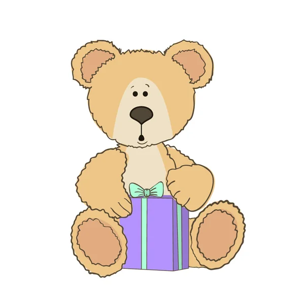 Teddybär mit Geschenk — Stockvektor