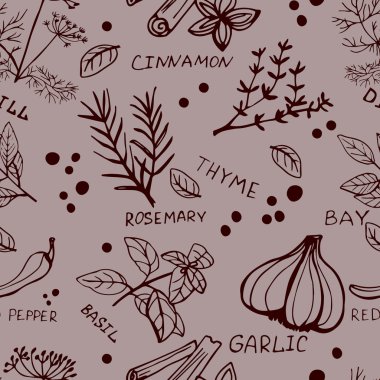 Dikişsiz vintage desen elle çizilmiş otlar