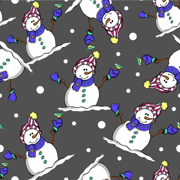 Feliz Navidad muñeco de nieve patrón sin costuras — Archivo Imágenes Vectoriales