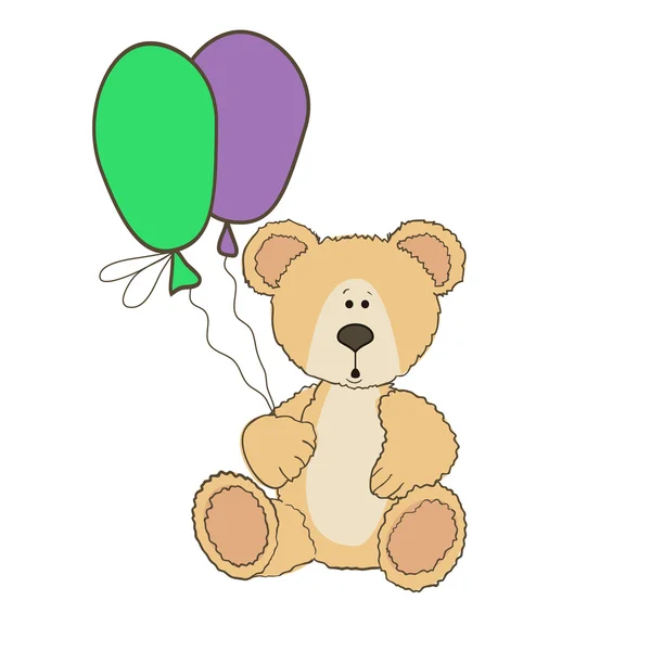 Teddybär sitzt mit Luftballons — Stockvektor