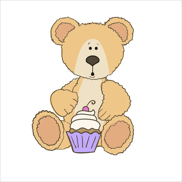 Teddybär mit Tasse Kuchen — Stockvektor