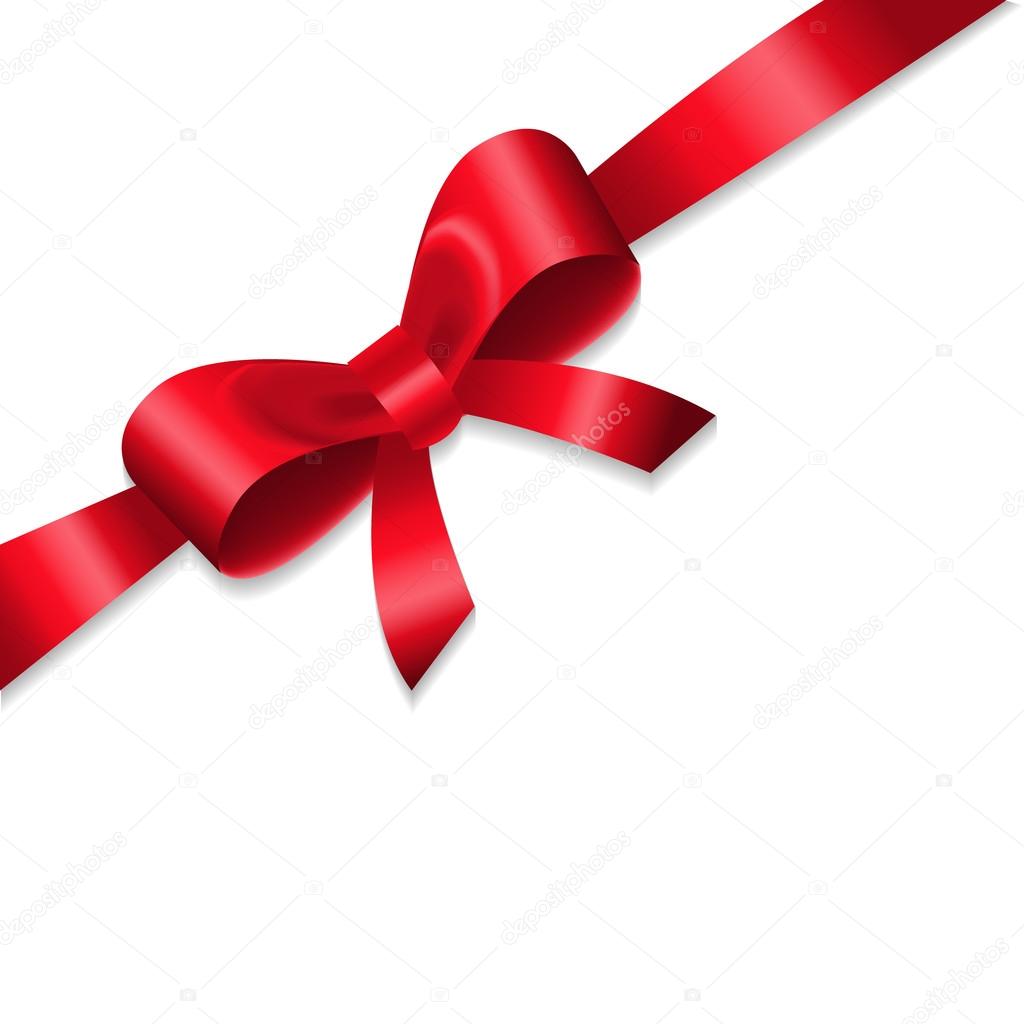 Shiny red satin ribbon on white background