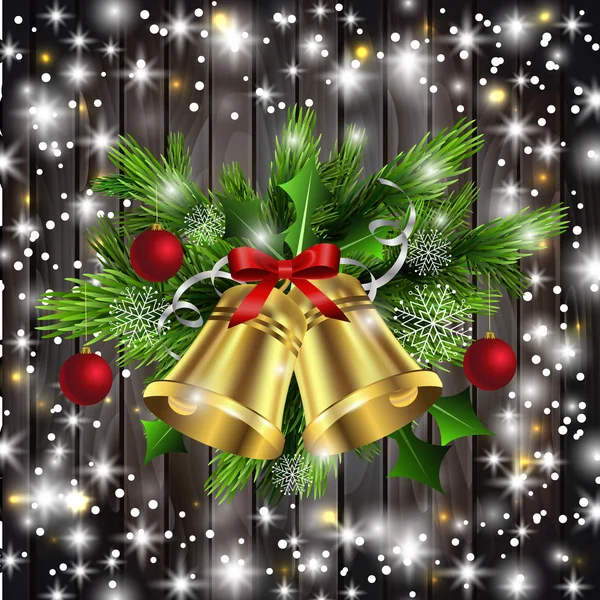 Jul dekoration vintergröna träd och klockor — Stock vektor
